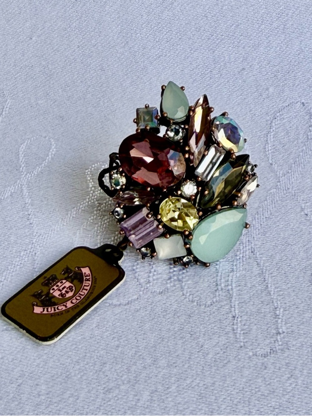 Juicy Couture Crystal Cocktail Ring Adjustable Multicolor Statement NWT
